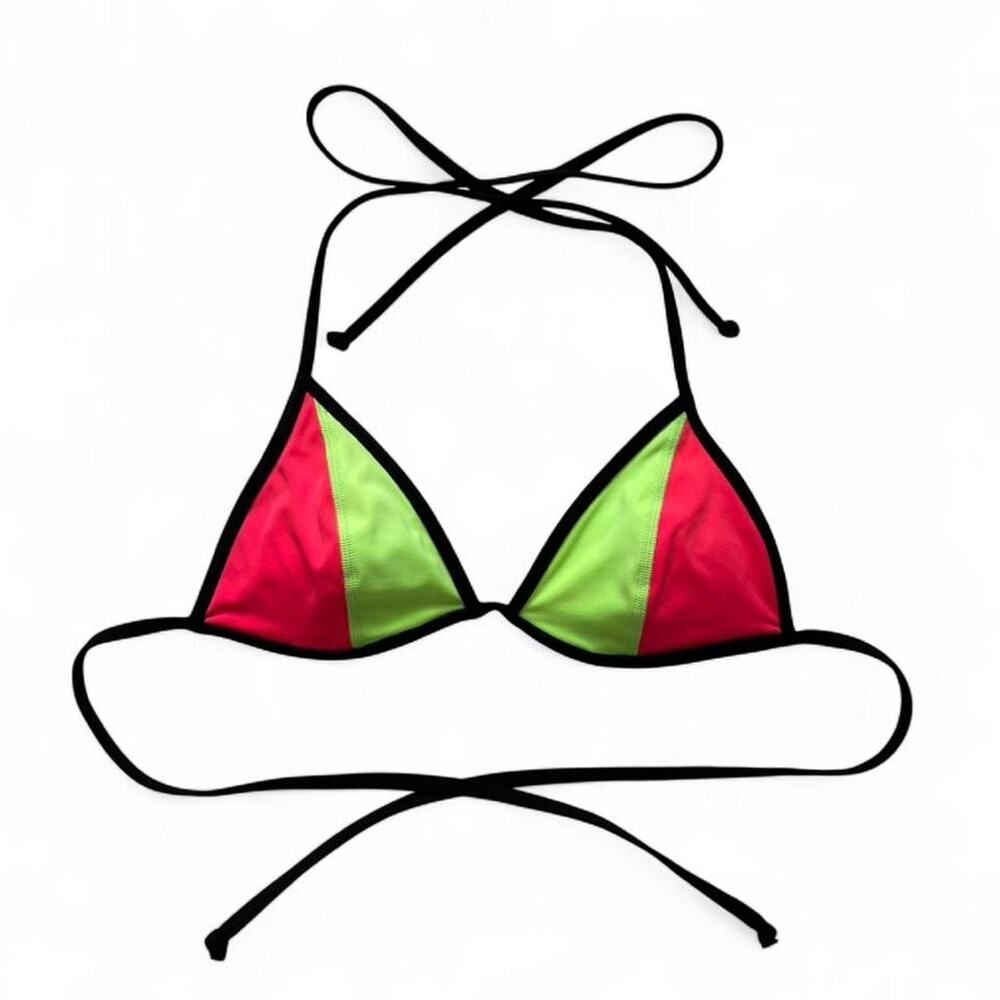 Black Green Pink Triangle Bikini Top Women’s Medium